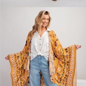 NWTS-PRINTED RAYON
CREPON KIMONO MUSTARD